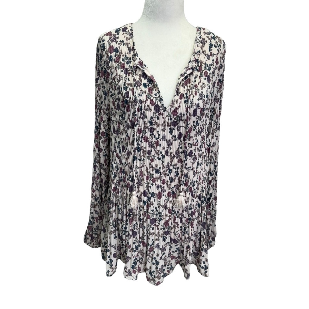 Penningtons Beige Floral Pleated Pullover Long Sleeve Blouse Size 1X